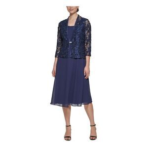 JESSICA HOWARD Womens Navy Sheer 3/4 Sleeve Open Front Wear To Work Cardigan 12